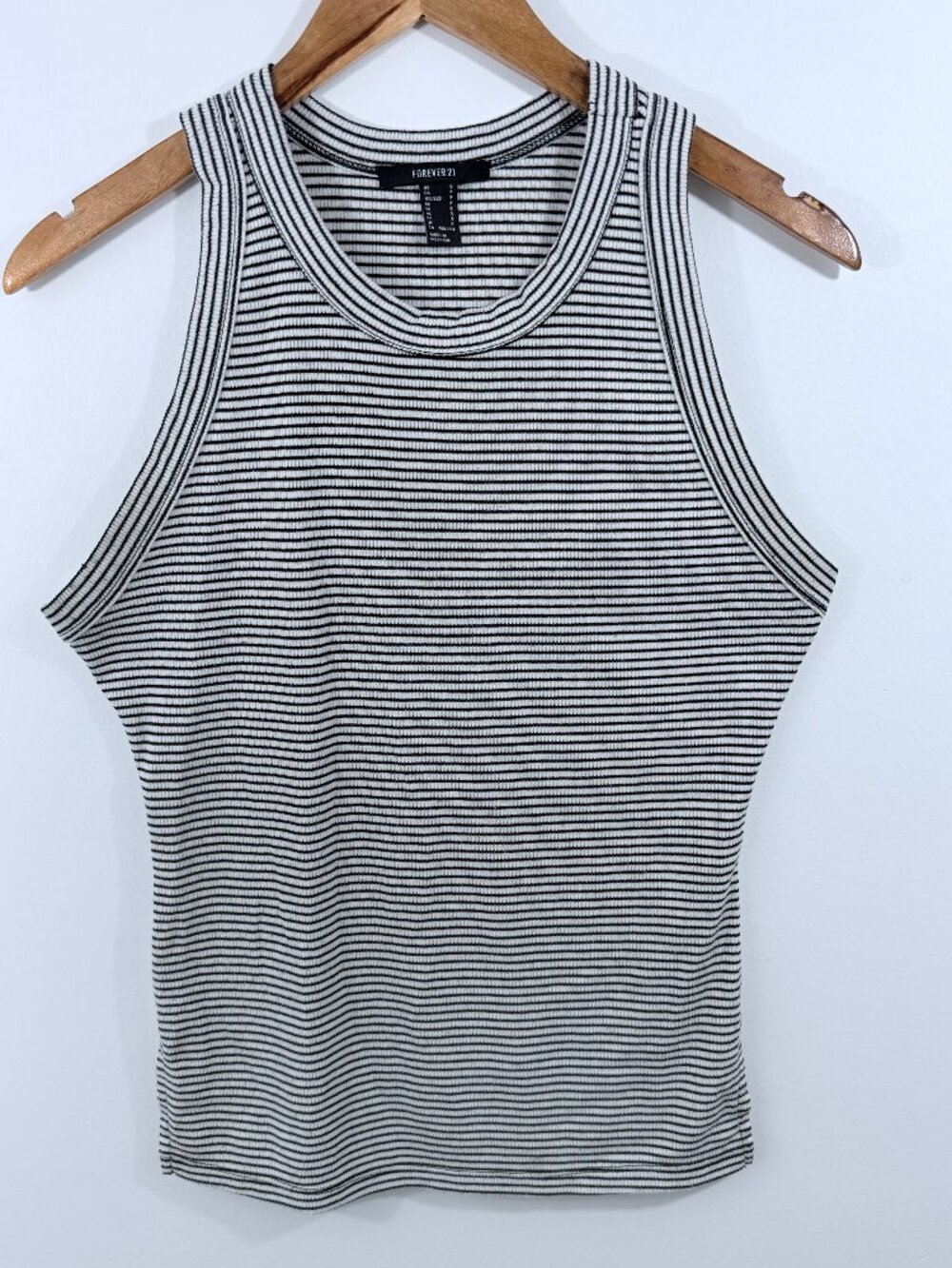 Forever 21 Womens Small Black White Tiny Stripes Tank Top